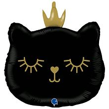 Шар Фигура Голова Кошки в короне чёрная 66см купить в Фитиль