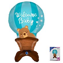 Шар фигура Мишка на воздушном шаре "Добро пожаловать малыш" 95см  купить в Фитиль