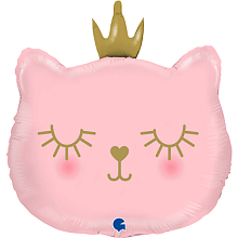 Шар Фигура Голова Кошки в короне розовая 66см купить в Фитиль