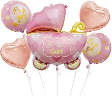 Набор шаров Коляска для девочки, Розовый 89 см купить в Фитиль