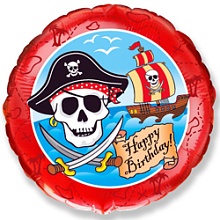 Шар Круг, С Днем Рождения, пират, Красный 45 см купить в Фитиль