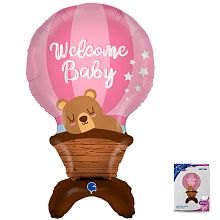 Шар фигура Мишка на воздушном шаре "Добро пожаловать малышка" 95см купить в Фитиль