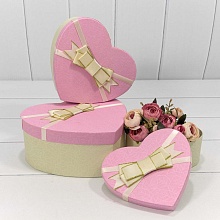  Коробка Сердце, Элегантный бант, Розовый/Кремовый, 16*14*6 см купить в Фитиль